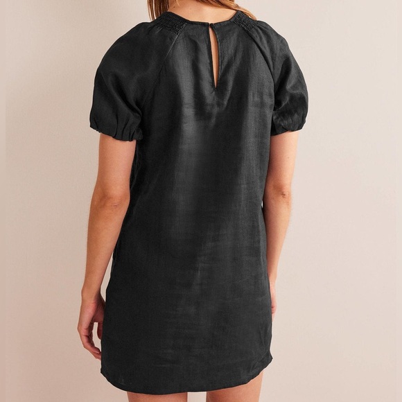 NWT Boden linen Black Puff Sleeve detail mini Dress smocked size 6 TALL - Picture 5 of 8